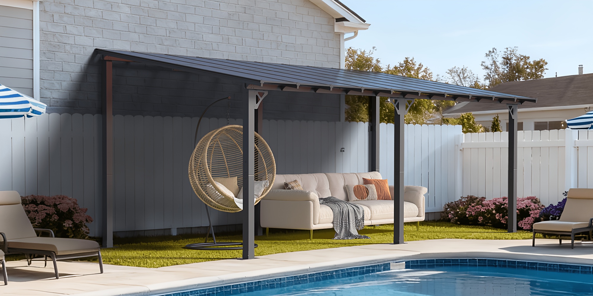 20x10 wall mounted carport hard top   wall mounted   with canopy roof outdoor all weather cover for patio backyard deck shade rain protection Product details 1
