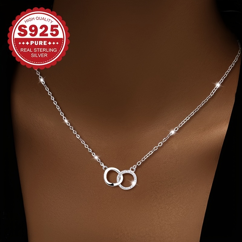 TEMU 1pc Women's Round Link Necklace, S925 Silver Interlocking Chain, Easy And Elegant, Fashionable With Design, Best Gift For Wife, Girlfriend,
