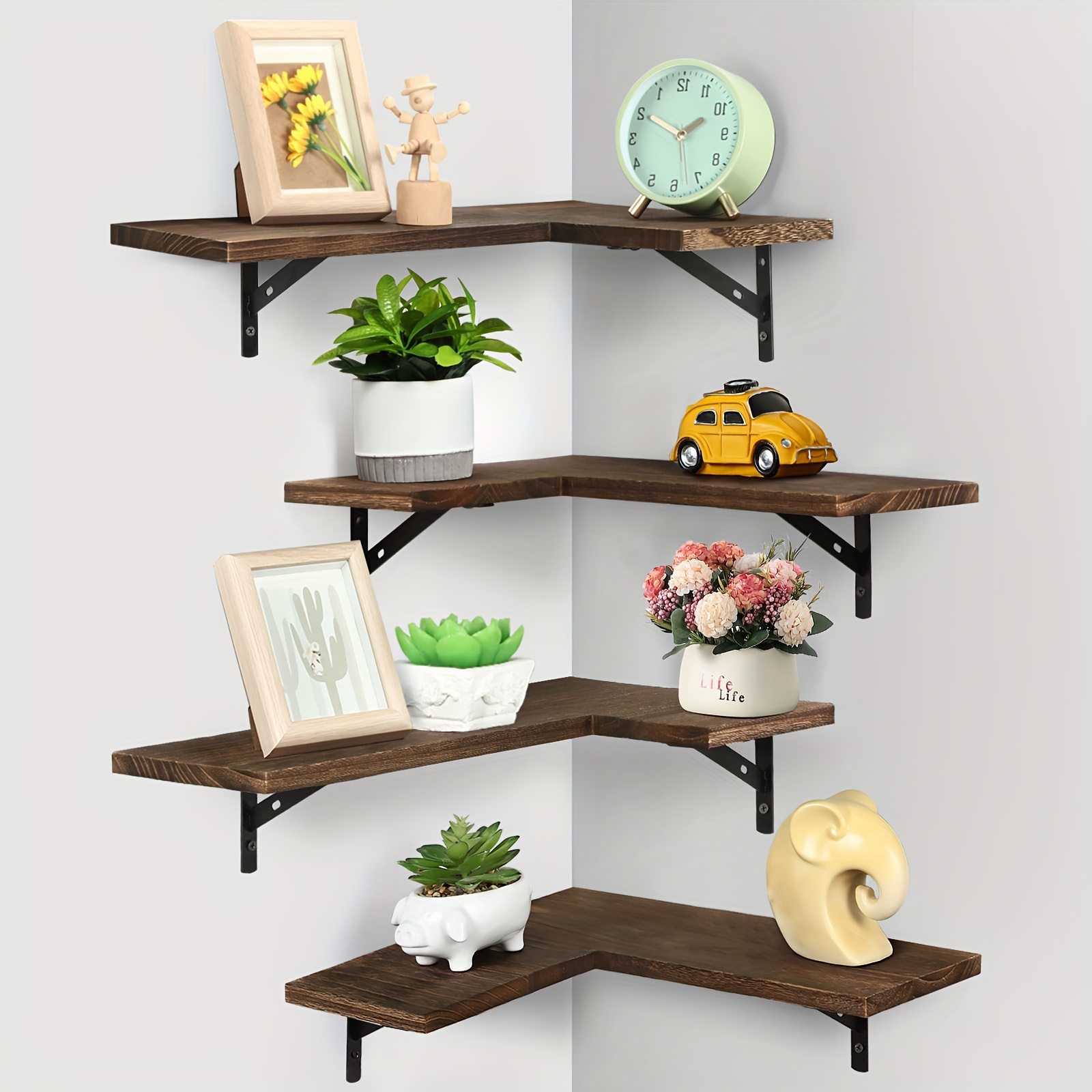 

Corner Floating Shelves, Corner Wall Shelves, Shelves For Wall Decor, Corner Wood Shelves For Home Decor, Office, Bedroom, Bathroom, Laundry Room, Kitchen-set Of 4