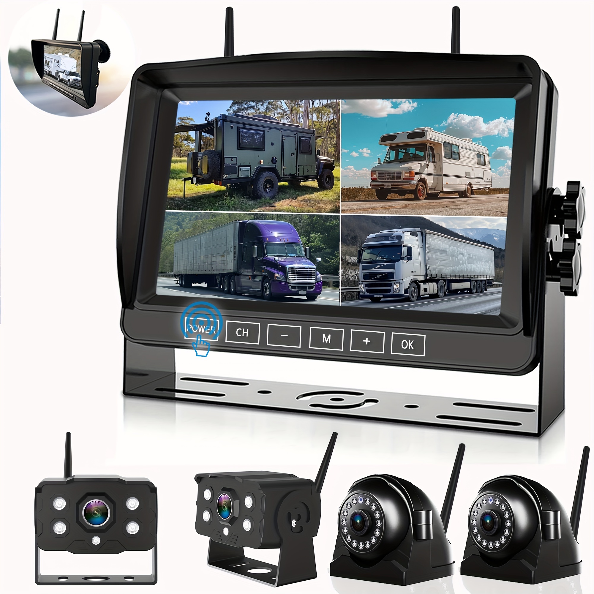 

1080p Wireless Camera System, Night Vision Backup Camera Side Rear View Camera With 7 Inch Hd Monitor For Rv Truck Trailer Camper