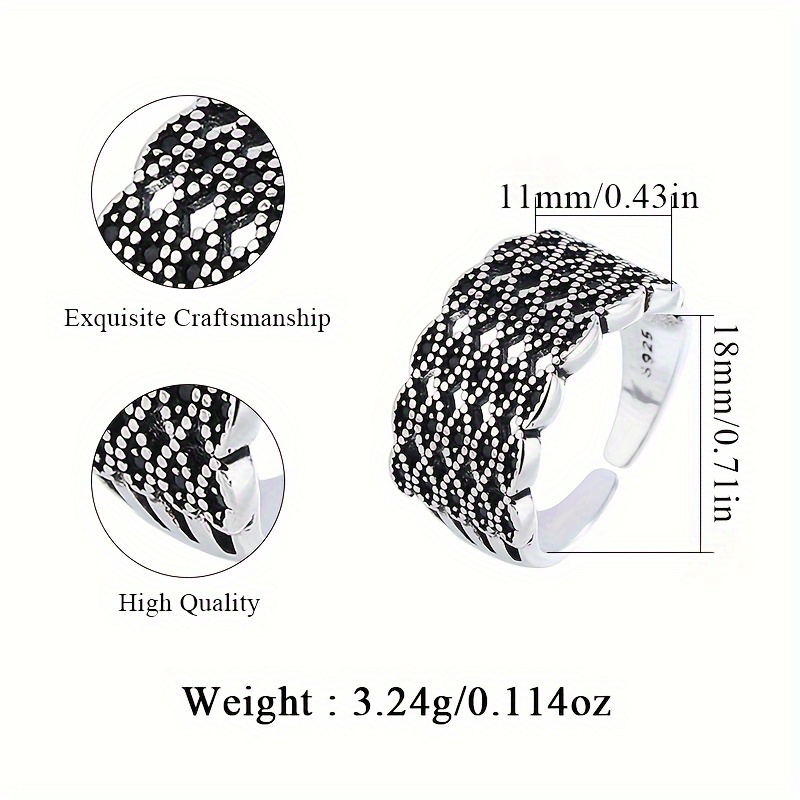 Vintage Open Ring 925 Sterling Silver with CZ Boho Style