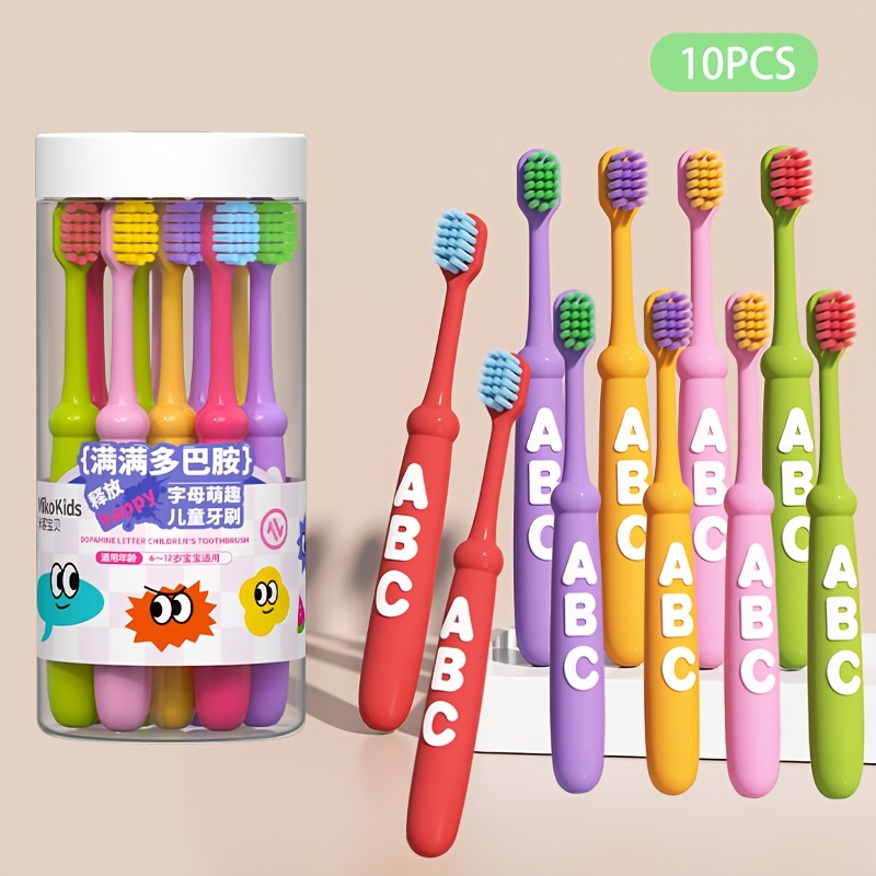 soft bristle toothbrush suitable for kids aged 3 12 neutral oral care for and toddlers manual toothbrush for children   in dopamine colors   purple green yellow perfect gifts for christmas and halloween 0
