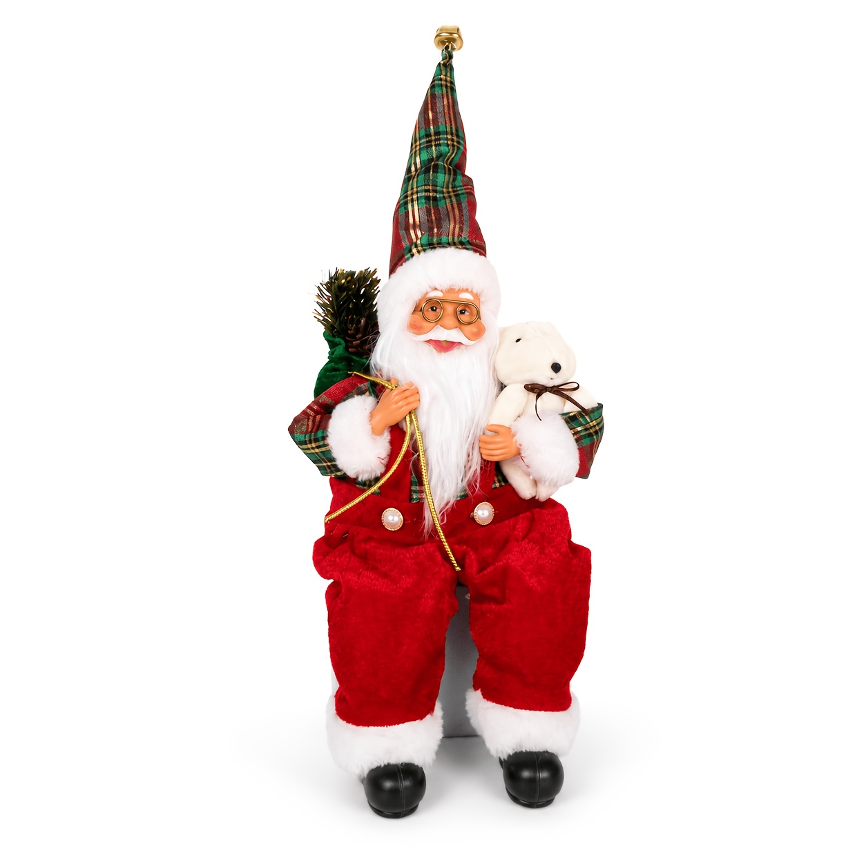 TEMU 40cm Sitting Red Santa Decoration Ornament, Nordic Country Style Santa Ornament Holding White Bear And Christmas Decor Branch, Christmas Home