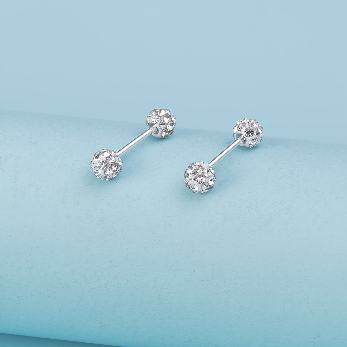 TEMU Ensemble de 2 Boucles d'Oreilles Mignonnes avec Strass de Balle - Acier Inoxydable, Clous de Cartilage & Helix de Calibre 16 avec Fermoirs à Vis