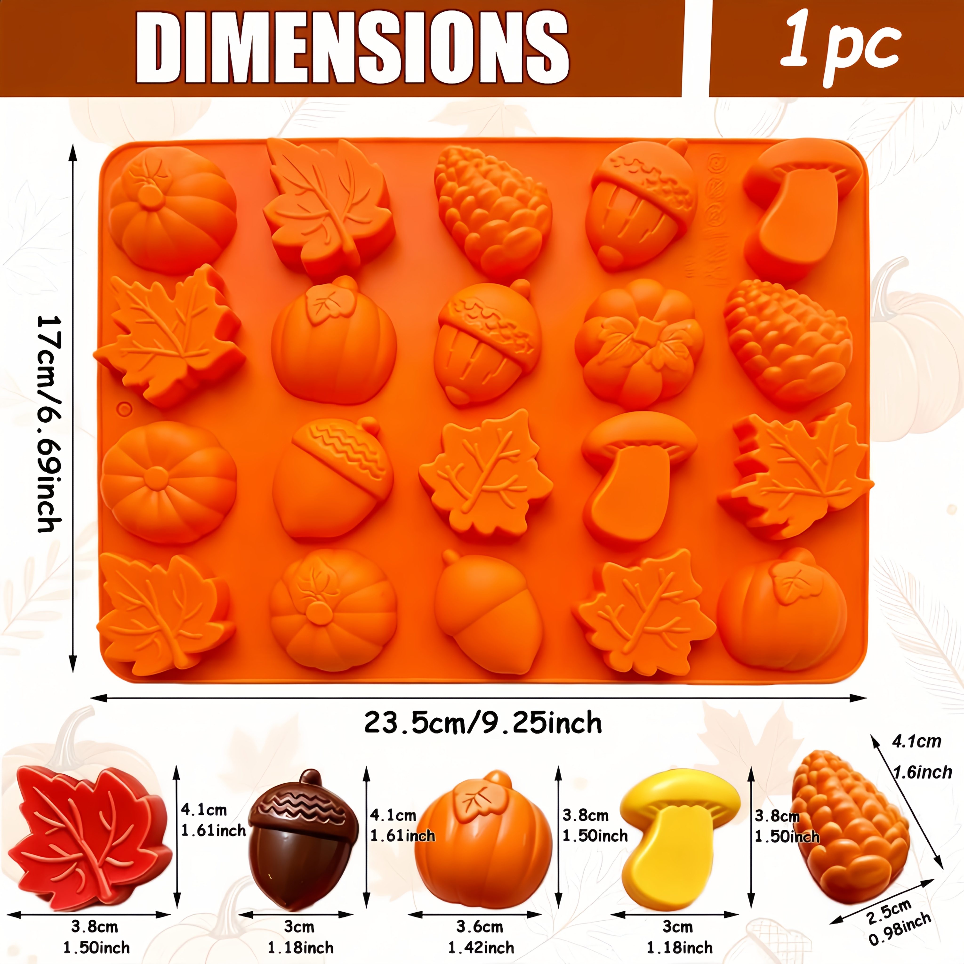 TEMU Moules en silicone Fête des vendanges, multi- citrouille, feuille d'érable, gland, pin, , moule de cuisson d'automne pour chocolat, bonbons,