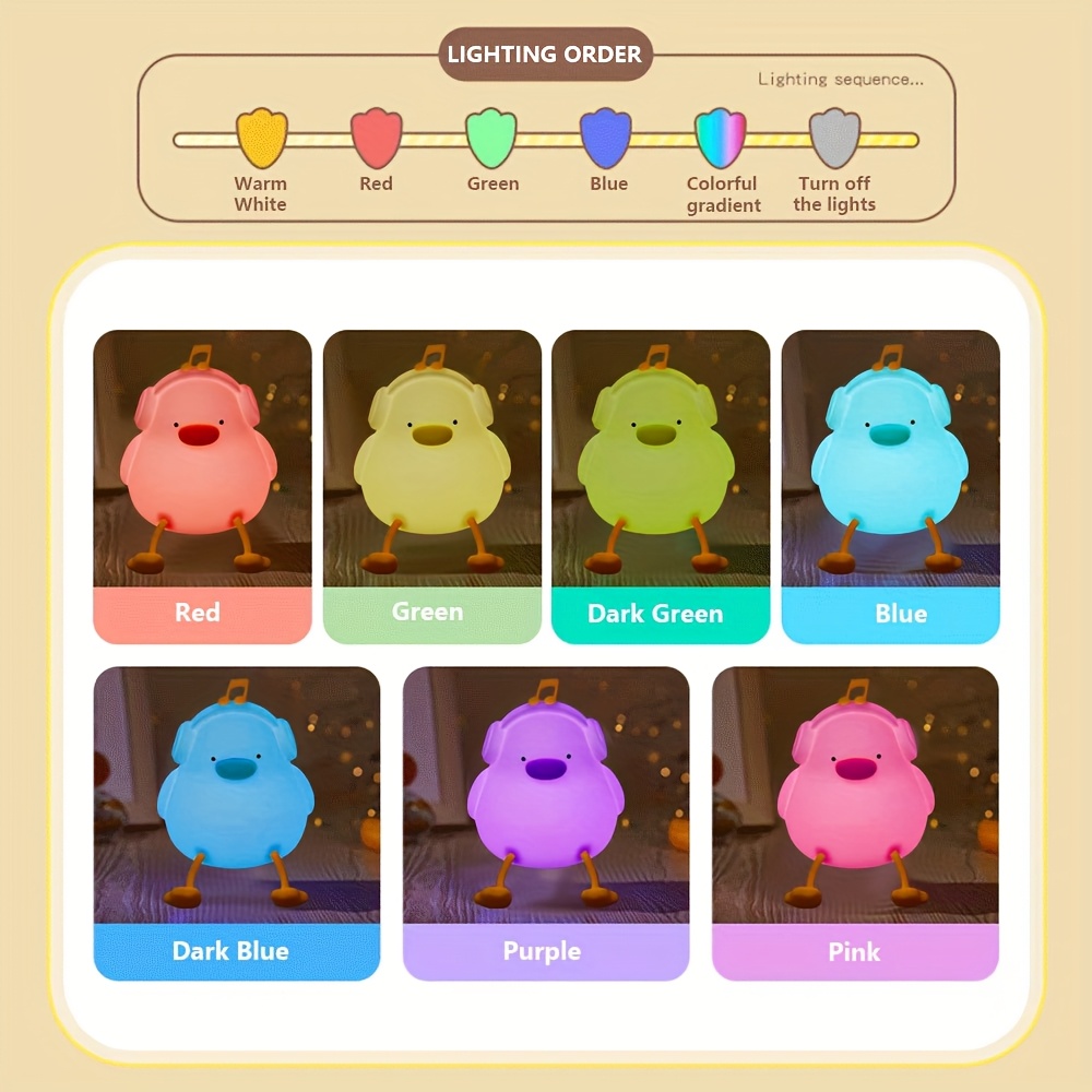 1pc musical duck clap light rgb colorful night lamp with timer function and   protection glow perfect bedside or gift for friends mood lighting room decor decorative light   design durable build touch control portable light adjustable brightness s gift small   Product details 6