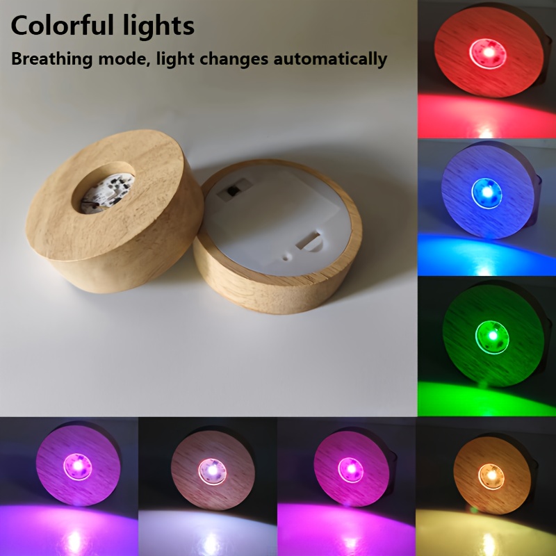 E-shop 8LED Betriebene 8CM/3.14IN Runde Holz-Lichtbasis, Geeignet für Glas, Kristall, Harz, Dekorationen, für Geschenke und Feiertagsdeko