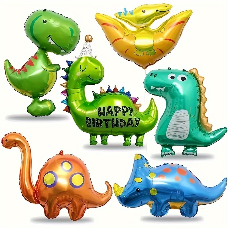 

6-pack Dinosaur T-rex Foil Balloons - Perfect For Birthday, Baby Shower & Forest Theme Parties - Durable Aluminum Film, Mixed Colors