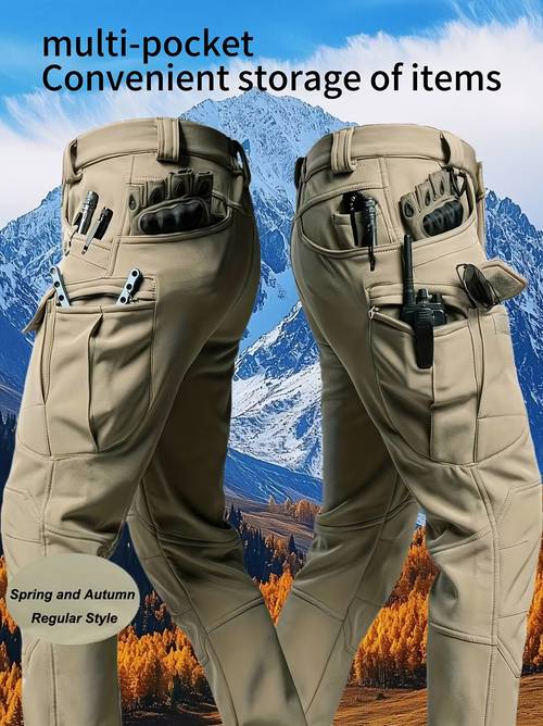 item picture outdoor sports multi function mens cargo pants durable wear resistant tear resistant multi pocket zippered plaid work pants suitable for rock climbing hiking mountain climbing fishing running cycling camping and workouts wearable in all