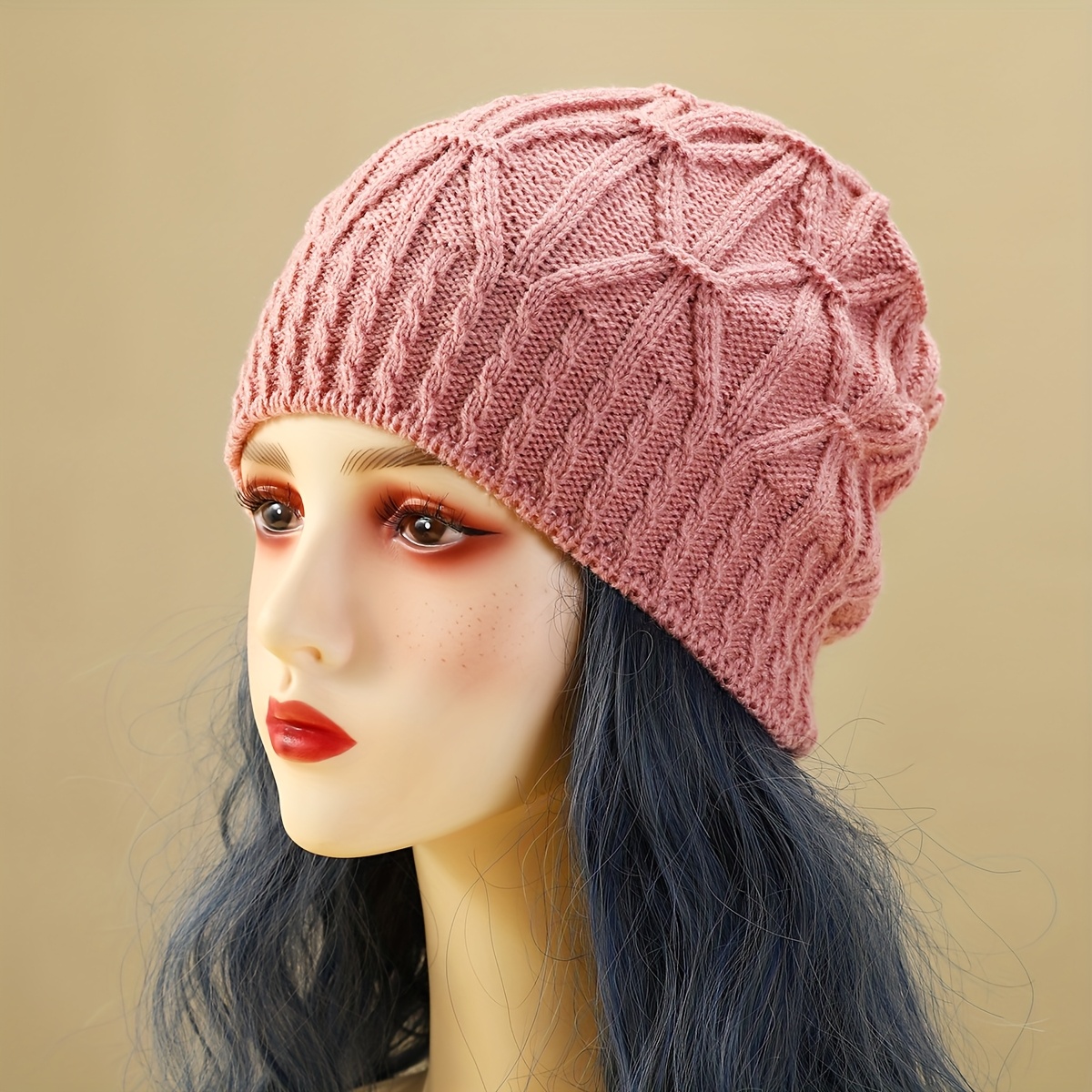 TEMU A Unisex -pattern Single-layer Cable- Beanie, An Outdoor Warm And Cold-proof Ear-protecting Windproof Brimless Hat, A Fashionable, , Simple,