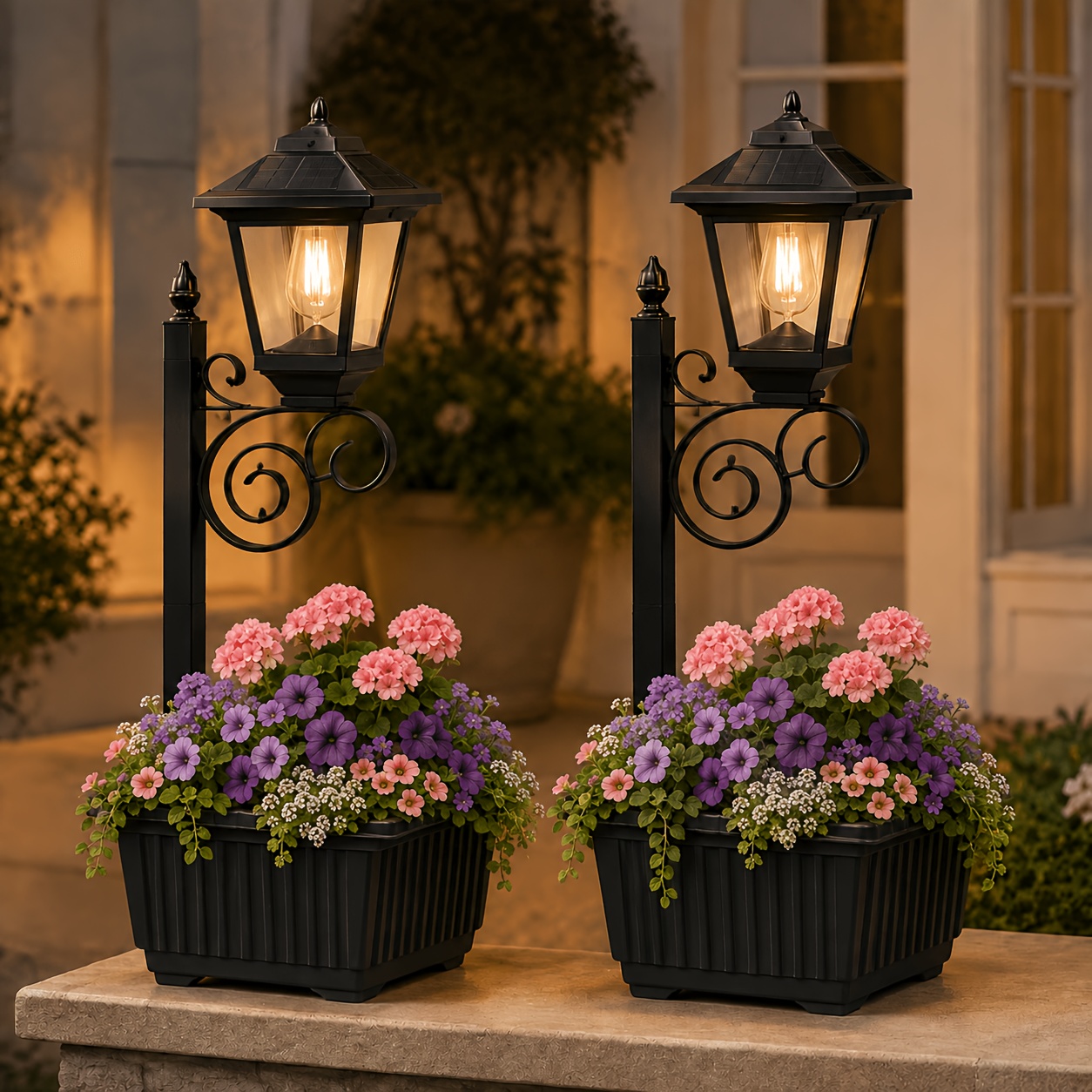 TEMU [new Model] Solar Flower Pot Box With Solar Lantern Light, Warm White Waterproof Outdoor Entryway Decorative Flower Suitable For , In Front Of ,