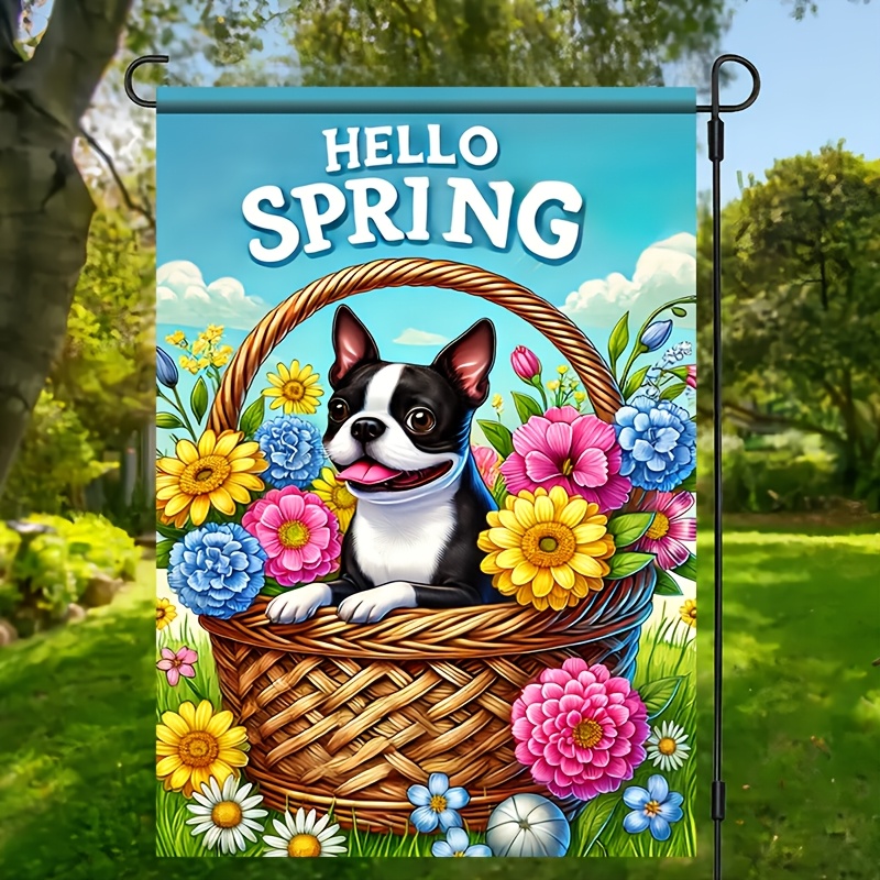 

1pc "" Boston Terrier In Garden Flag - Double-sided, Polyester, 17.72x11.8 Inches - Vibrant Outdoor Decor For Garden, Patio, Lawn, Porch - Flagpole Not Included, Dog Garden Flag