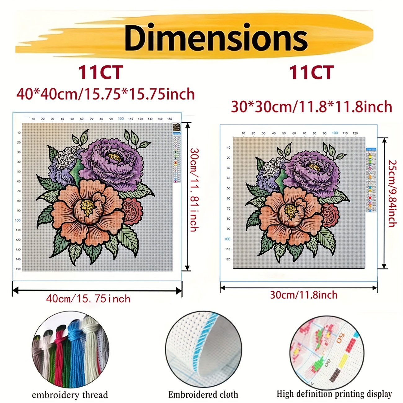 Frameless Cross-Stitch Printing Kit, Colorful Floral Illustration