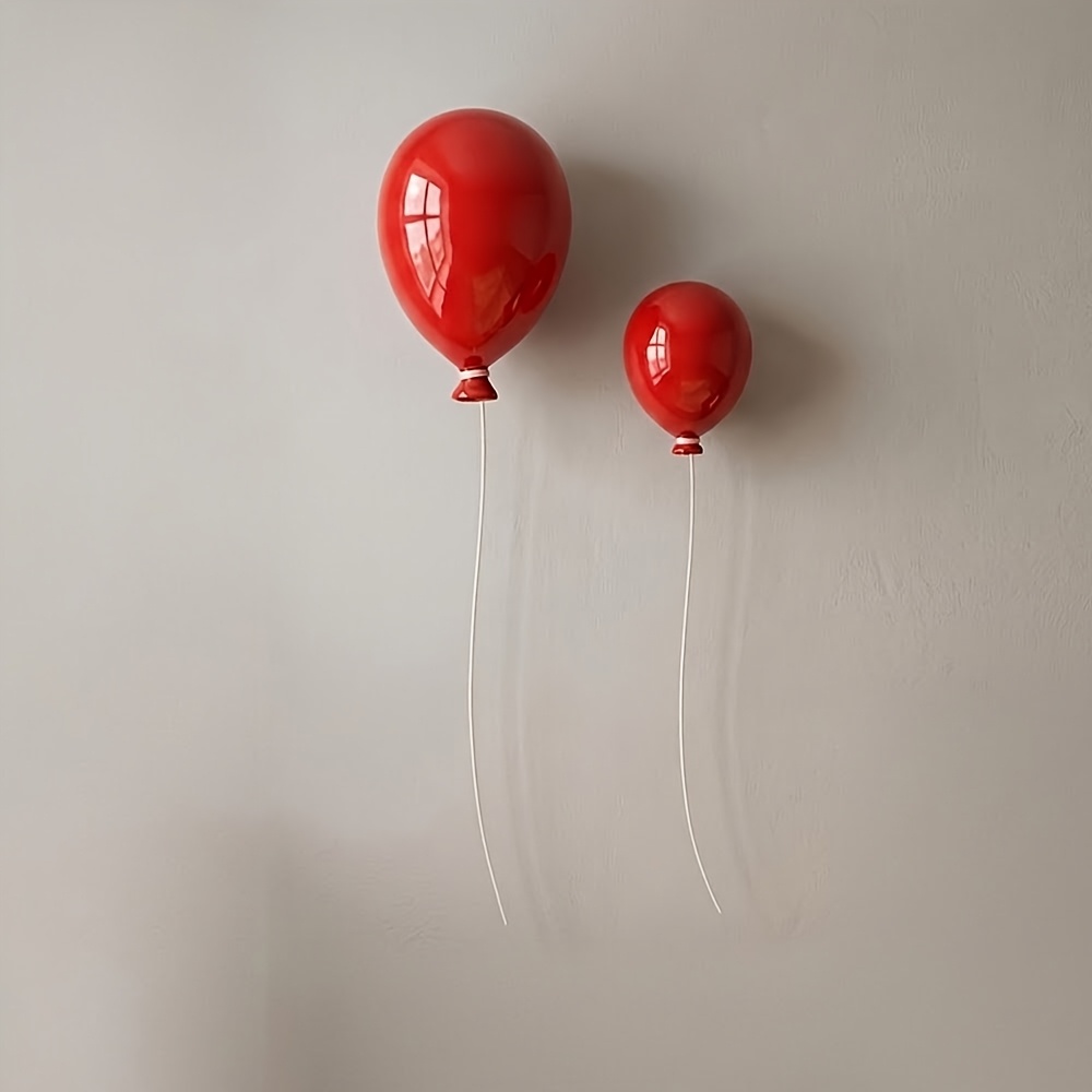TEMU 2pcs Balloon Wall Sculpture - Modern High Gloss 3d Floating Art Decor, Creative Resin Wall Hanging For Living Room Office, Minimalist Pop Art