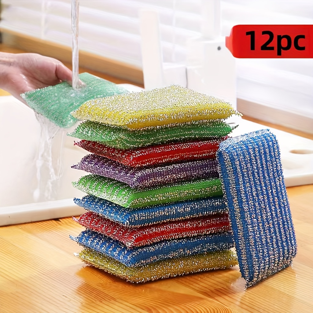 

12-pack Stainless Steel Cleaning Sponges - Multifunctional Double-sided Non-scratch Dishwashing Pads For Kitchen, Home Cleaning, And Dining Table Use