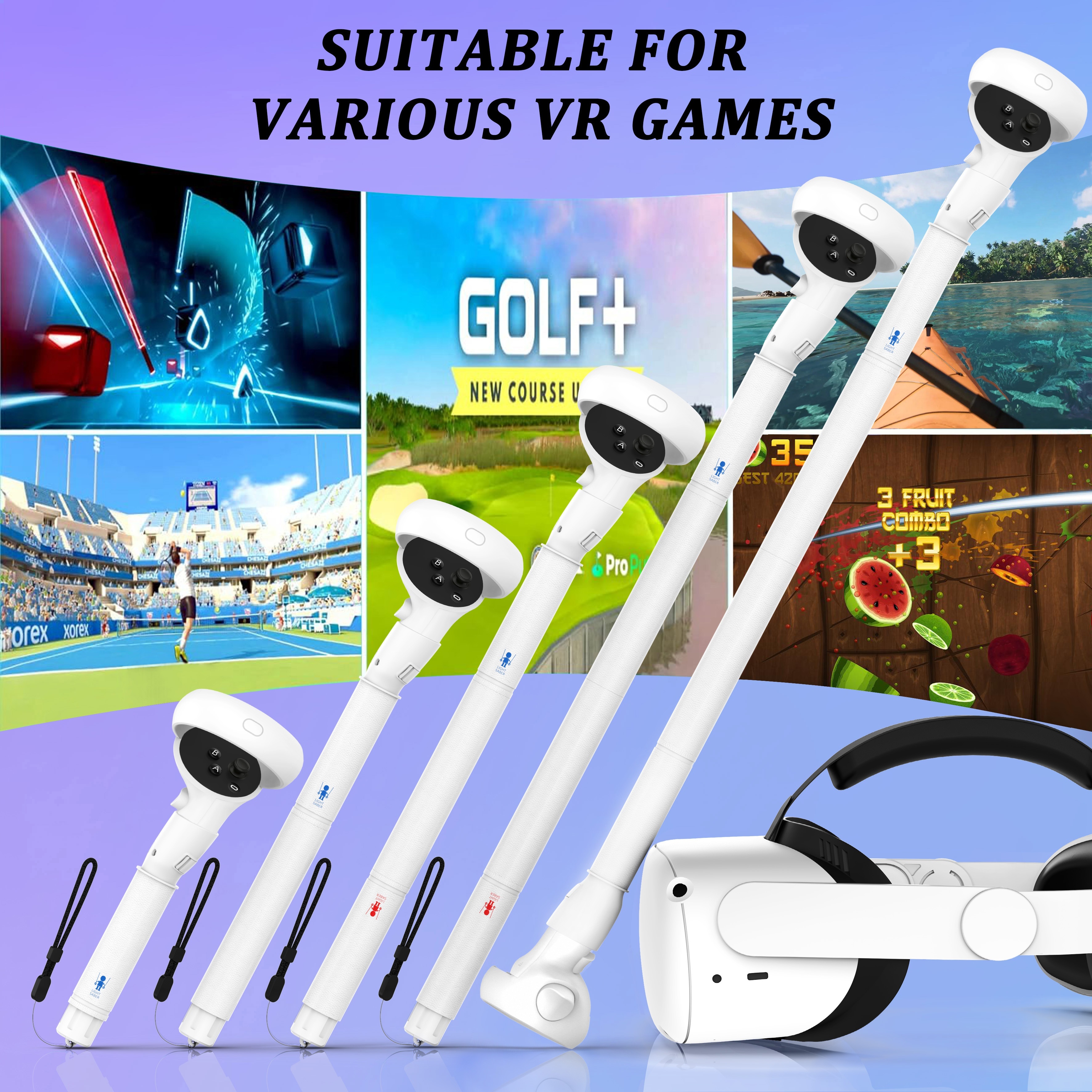 gamepad accessories compatible with 4 section kit oculus quest 2 controller accessories extension gamepad golf club gaming accessories lightsaber gamepad vr gorilla tag long arm dual expansion gamepad compatible with mission 2 for more vr games