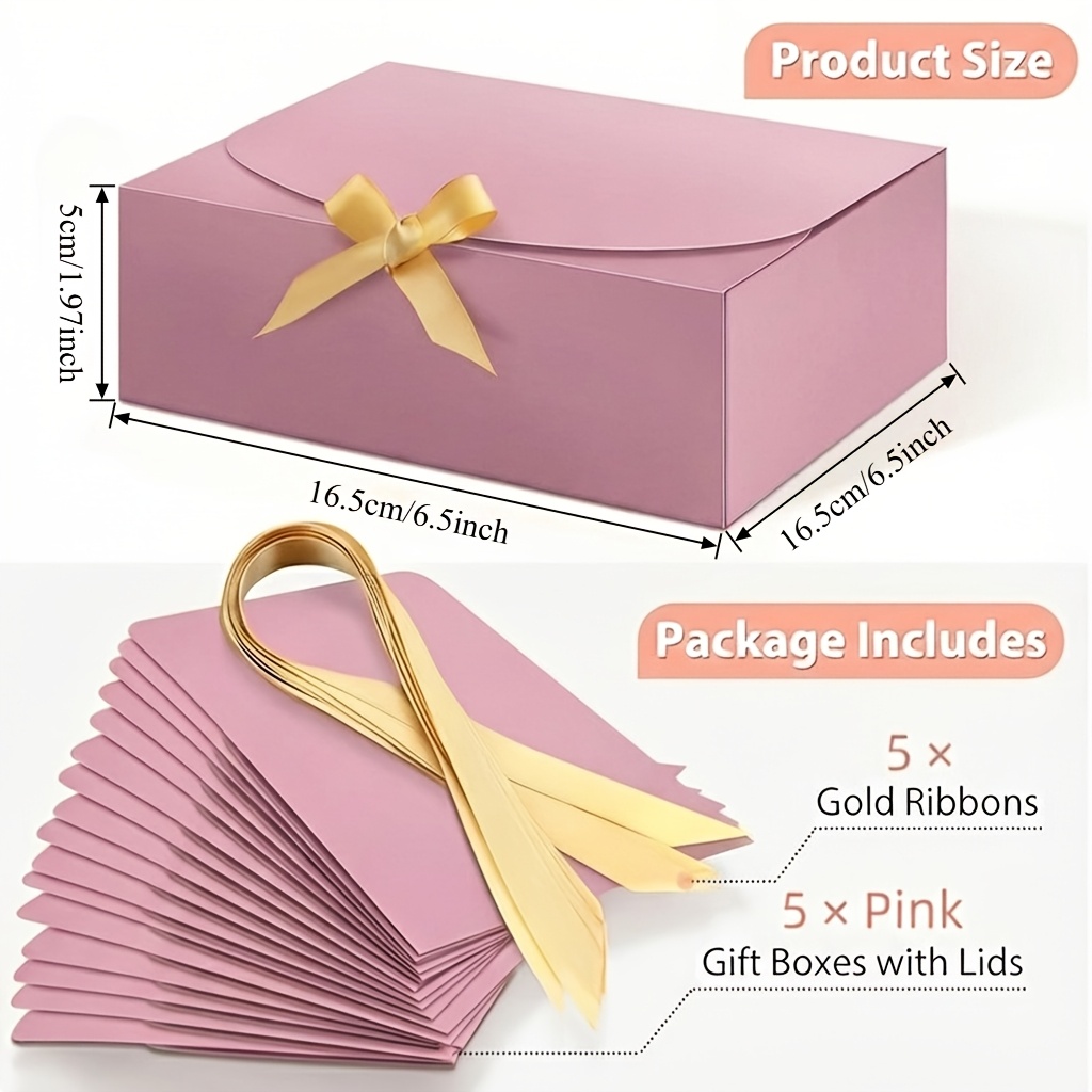 E-shop Geschenk für Sie/Ihn 10 Stück Pinke Faltbare Geschenkboxen mit Champagnerband Schleifen (5 Boxen + 5 Bänder) - Premium Kraftpapier Verpackung,