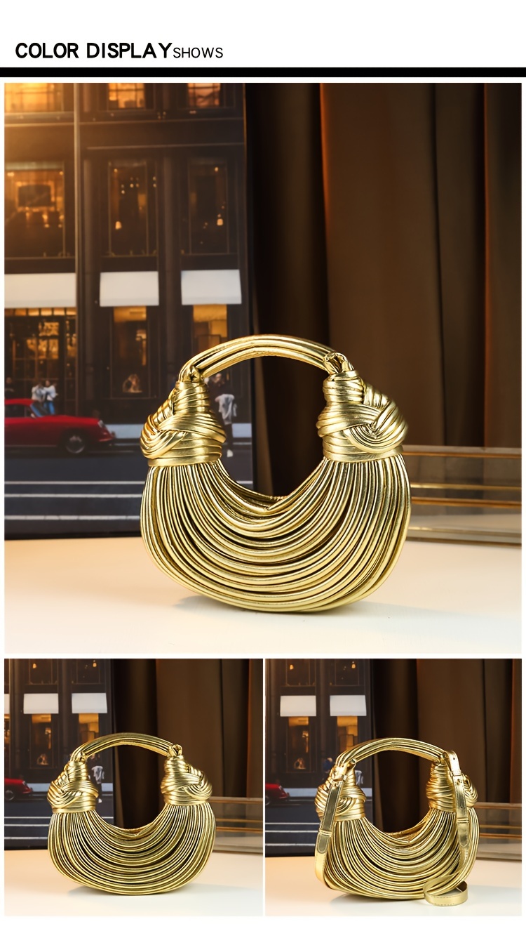 Glossy Trendy Design Sense Handmade Dumpling Bag Hand-Held Crossbody Bag Knotted Rope Noodles Bag Fashionable Personality Female Bag