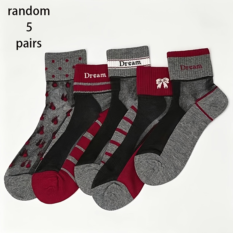 TEMU Random 5 Pairs Of Women' Mid-tube Socks, Spring And Summer Style, Daily Versatile, Comfortable And Breathable Style, Sexy And Trendy Style