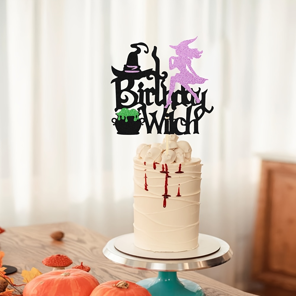 Birthday Witch Cake Topper - Glitter Halloween Themed Party Decor For Women's Birthday Celebrations
