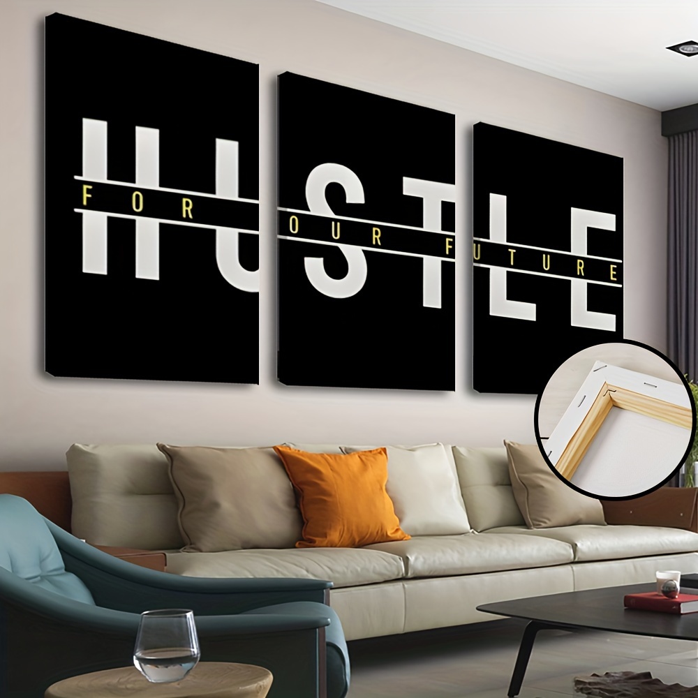 

3pcs/set Wooden Framed Canvas Poster, Modern Art, Hustle Quotes Poster, Ideal Gift For Bedroom Living Room Corridor, Wall Art, Wall Decor, Winter Decor, Room Decoration