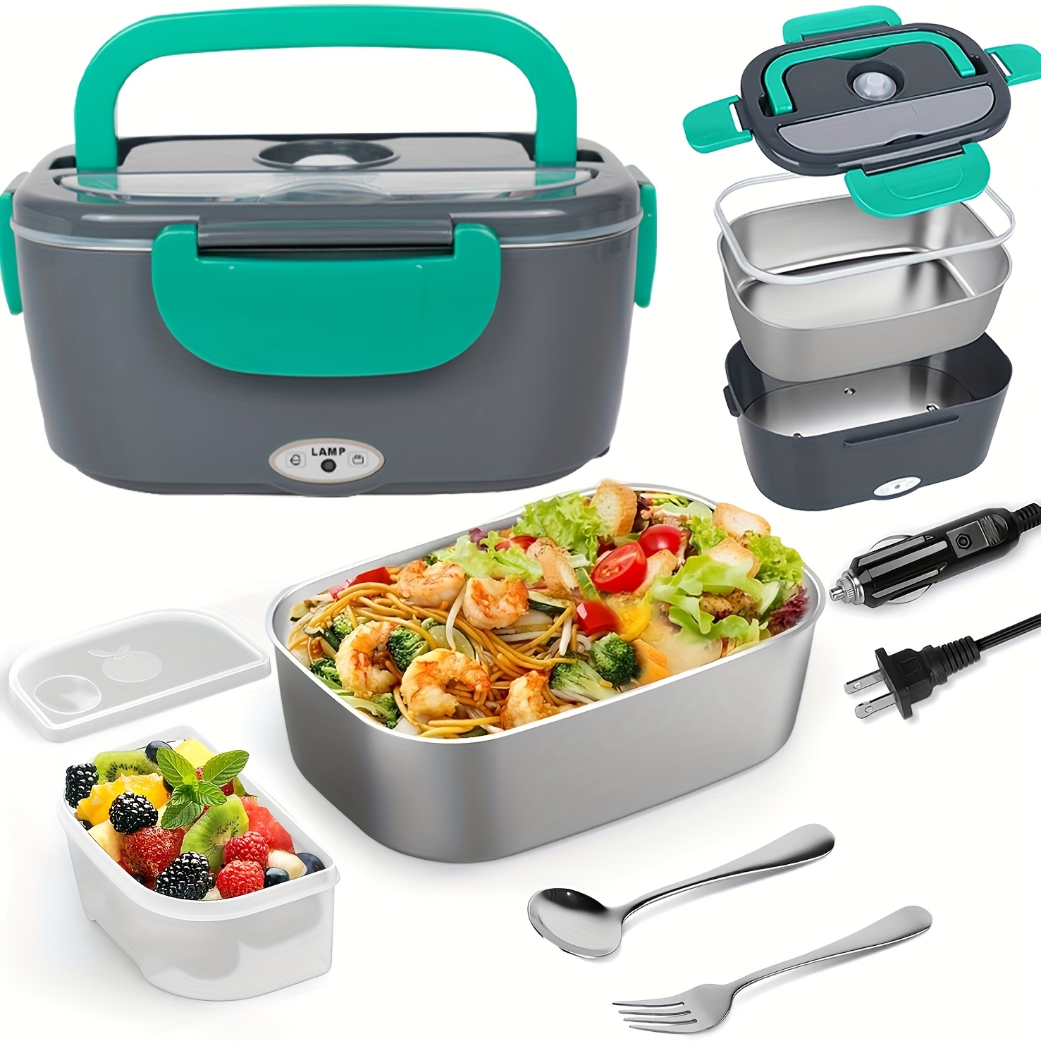 TEMU Boîte à lunch 2-en-1 chauffe-plat, boîte à lunch portable chauffante pour voiture, boîte à bento, boîte à fruits, boîte à dîner isolée, conçue