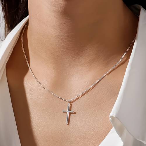 elegant cross necklace alloy pendant with polished durable casual attire jewelry for women minimalist religious jewelry gift everyday jewelry elegant design delicate chain vintage jewelry