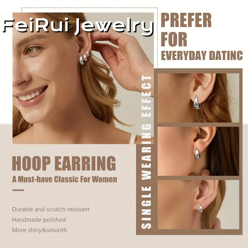 3 pairs of womens hoop earrings fashionable and small lightweight thick hoop earring set exquisite non fading waterproof earrings for women stacked for multiple piercings Product details 0