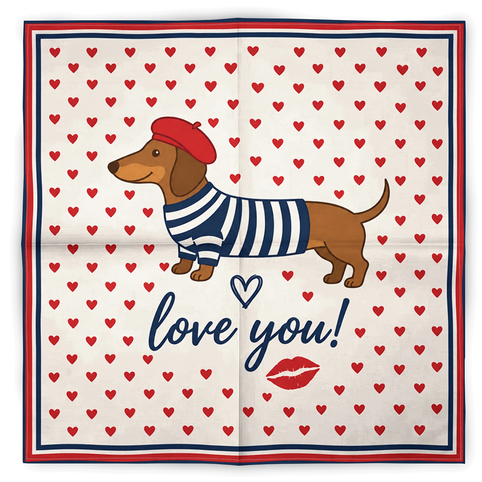 TEMU Écharpe Halloween Cœur Sausage Chien Rétro Mode, Chaud-la-tête, T-shirt Rayé , Foulard Tendance Hip-Hop, Mouchoir Athlétique Carré Motif Cœur