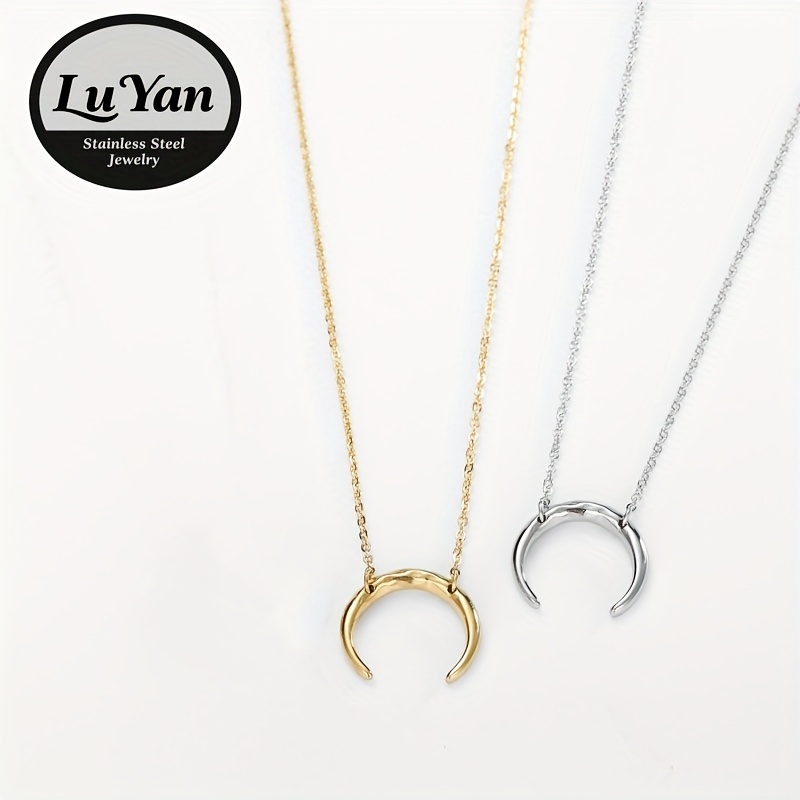 1pc women   steel moon hammer necklace - vintage-inspired crescent pendant with textured chain, golden-tone  ,   daily wear & gifting, moon jewelry 0