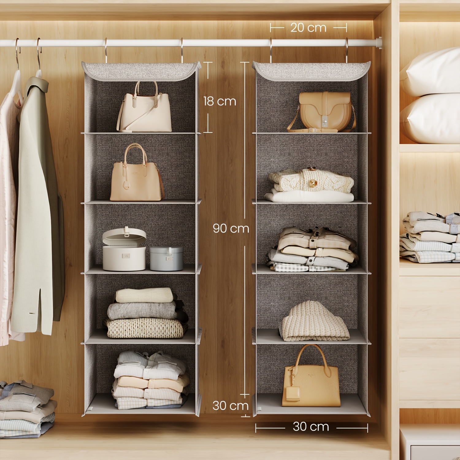 Cabinet Organizer 2pcs Set/ 1pc Set, Hanging Shelf, Foldable Storage, Bamboo Inserts, Gray