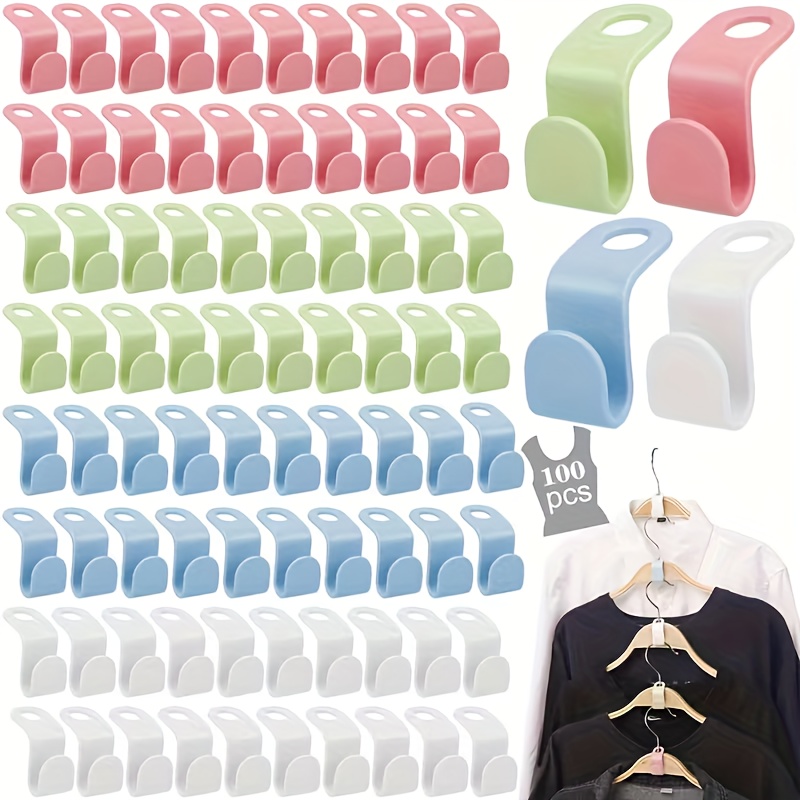 100pcs Hanger Space- Connector Hook, Closet Storage Rack With Space- Hangers, Random Colors