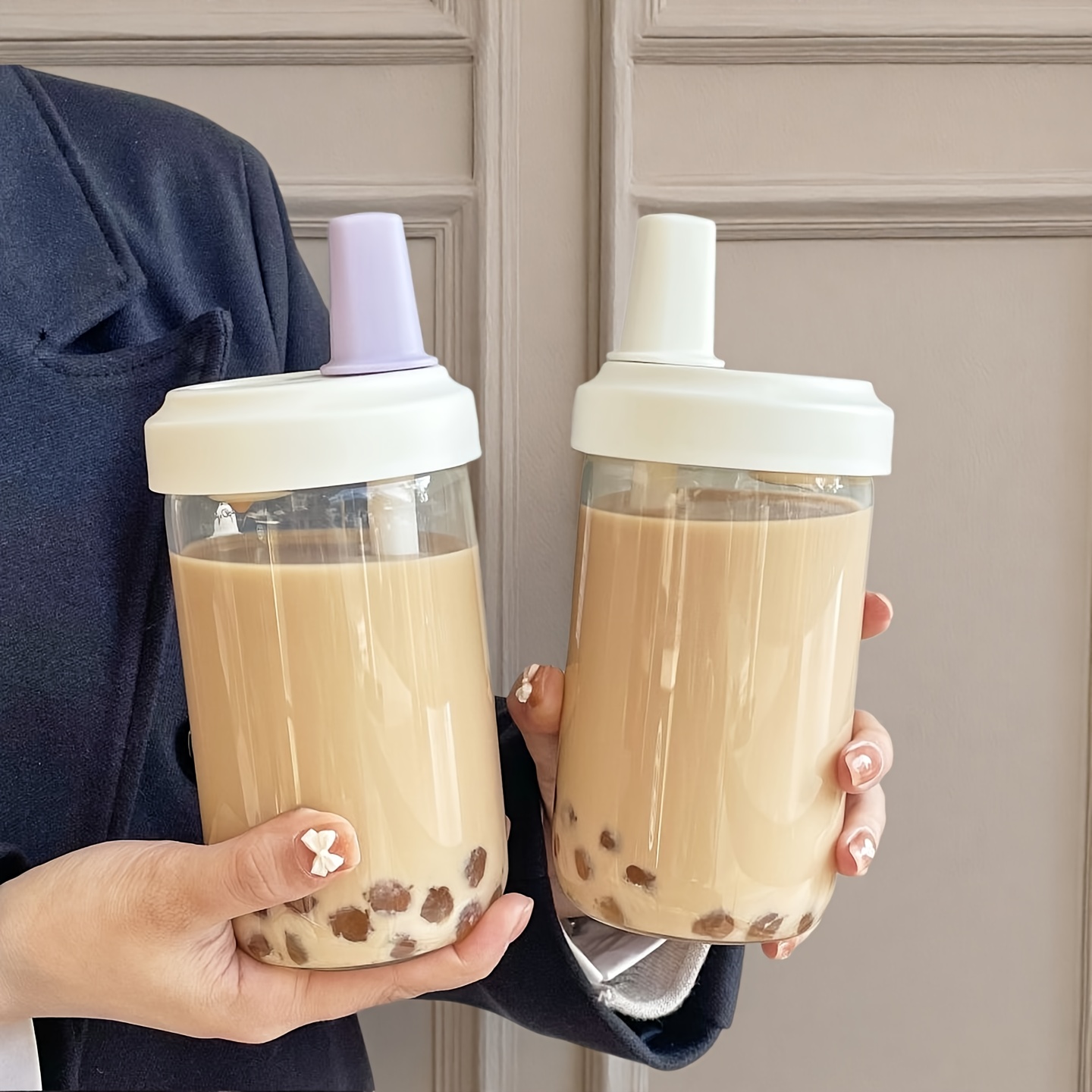 TEMU 2pcs Large-capacity Straw Cup - Transparent Plastic Material, , Suitable For Juice, Milk And Direct Drinking, Simple Large-capacity
