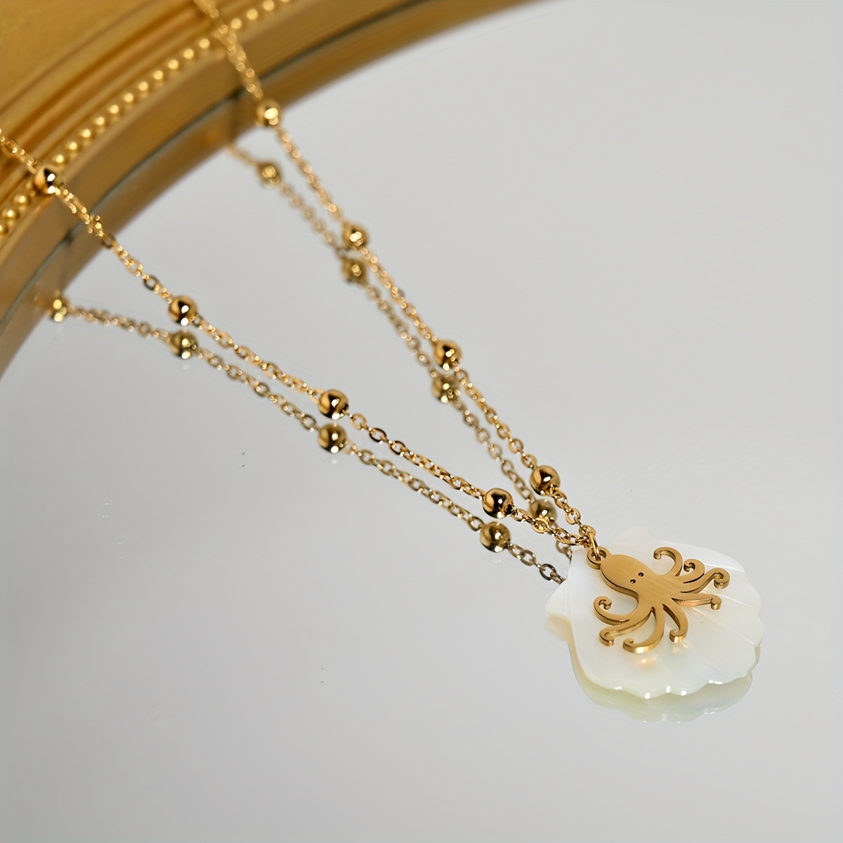 Ocean Series Golden Bead Chain Necklace with Seashell & Devil Fish