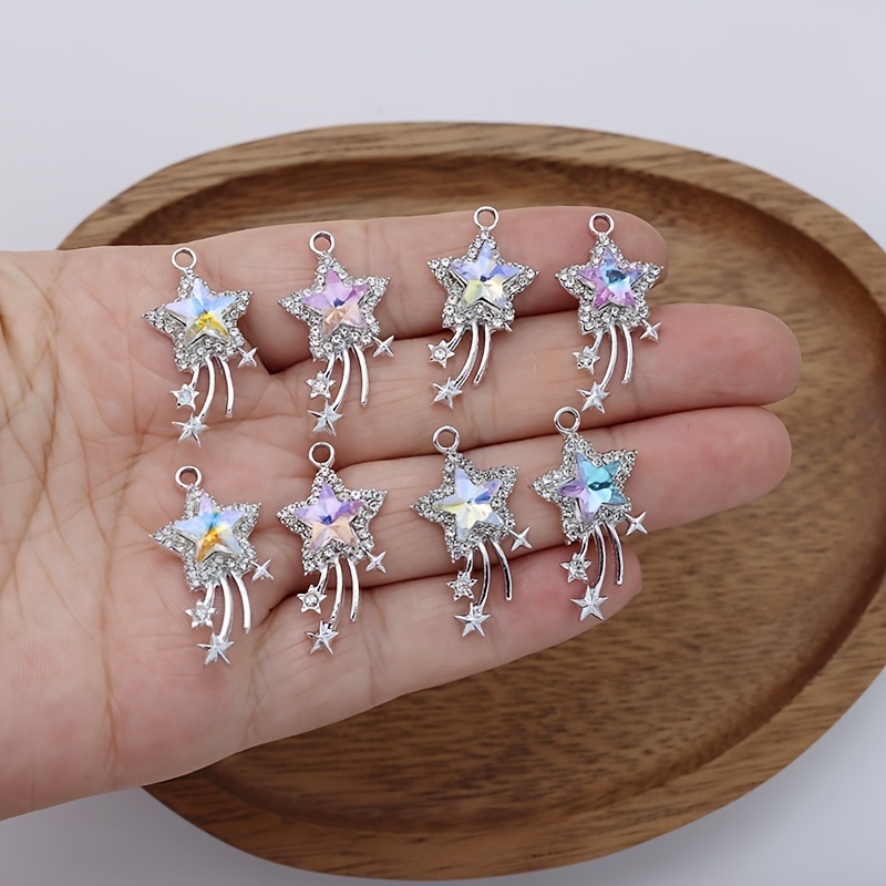 

8pcs Star Meteor Charms With Mixed Crystals, Zinc Alloy Pendant For Diy Jewelry, Earrings, Necklaces, And Bracelets Crafting