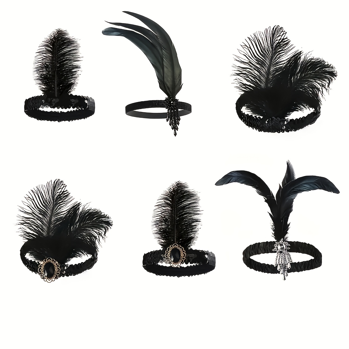 TEMU Costumi eleganti e sexy da donna degli anni '20, accessori retr簷 gamma, set da sei pezzi per , , fascia per capelli, decorazioni per le feste [6