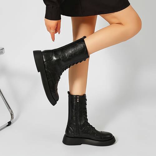 Scarpe da donna con plateau e punta a metà polpaccio, scarpe da studentessa e , scarpe , serie di scarpe basse, /inverno 2027, con plateau a metà polpaccio, da lavoro , stivaletti casual, stile punk