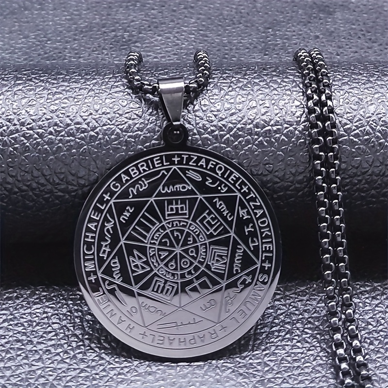 Classic Stainless Steel Magic Seal Pendant Amulet Necklace Fashion Jewelry