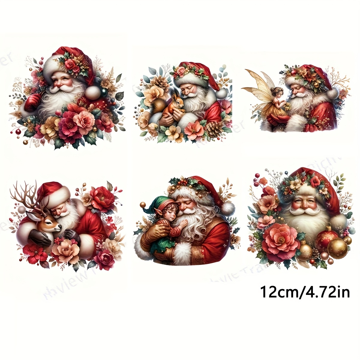 TEMU 12pcs Durable Washable Diy Heat Transfer, Santa Claus Iron-on Patches Holiday Flowers And Holiday Design Iron-on Vinyl Heat Transfer Stickers,
