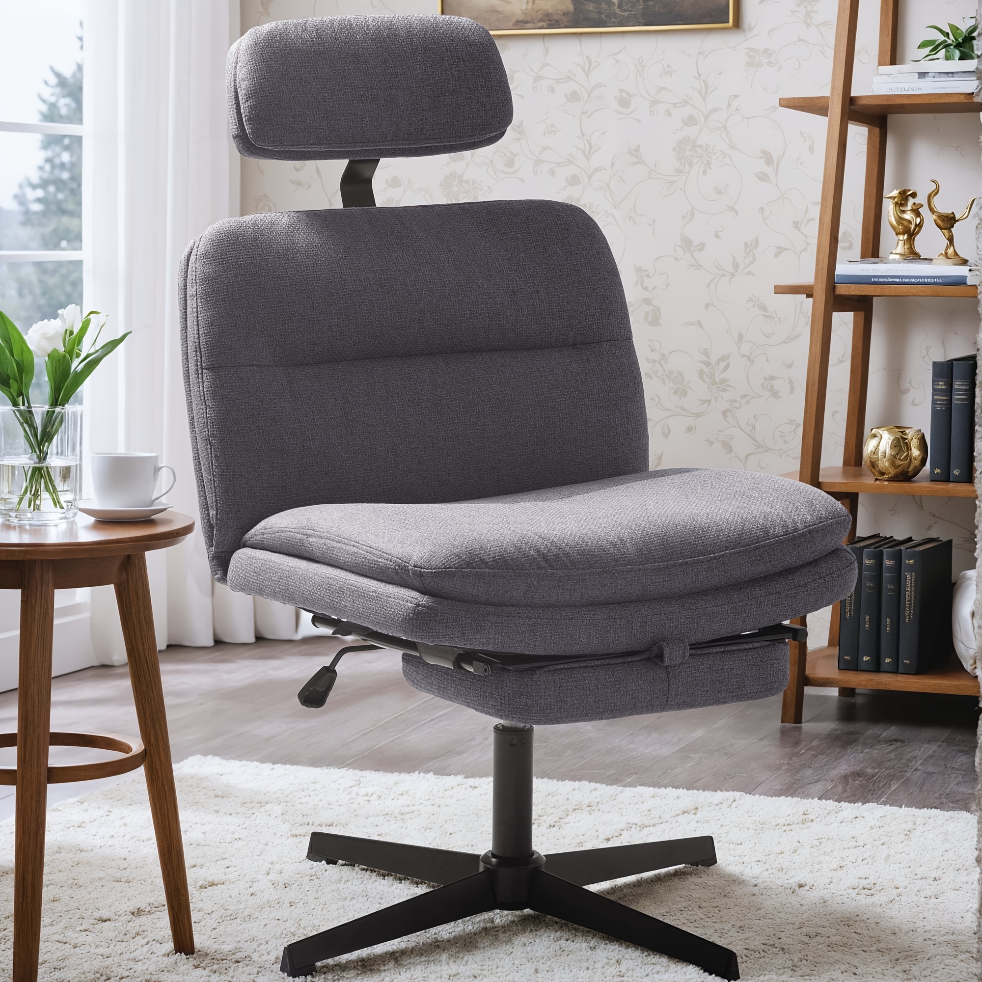 

1pc Ergonomic Swivel Office Task Chair With Footrest, High Back Support, Durable Metal Frame, Adjustable Height, 320 Lbs Capacity, Grey Fabric