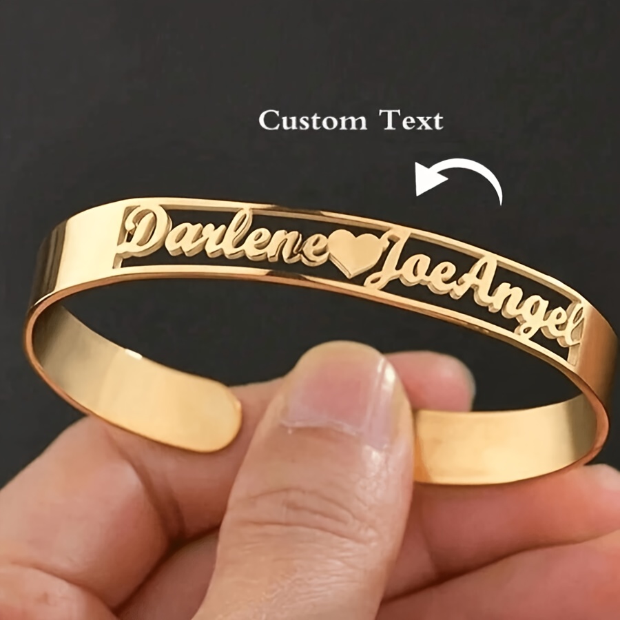 TEMU 1pc Golden Silvery Personalized Custom Name Bracelet/bangle, Stainless Steel Material, Personalized Roman , Birthday Gift, Bracelet, Women's