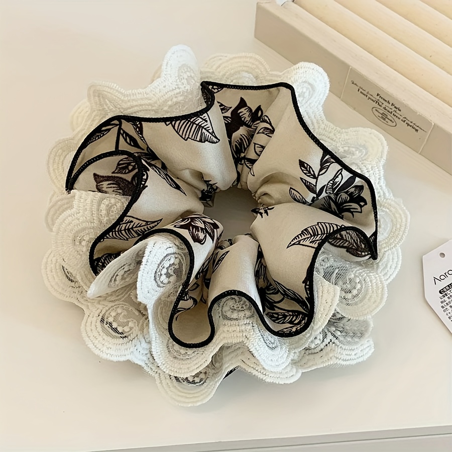 E-shop Neue chinesische Tinte Malerei Blumenmuster Satin Großdarm Haargummi Super Groß Breitrand Spitze Haargummi Temperament Haargummi Dutt Kopf