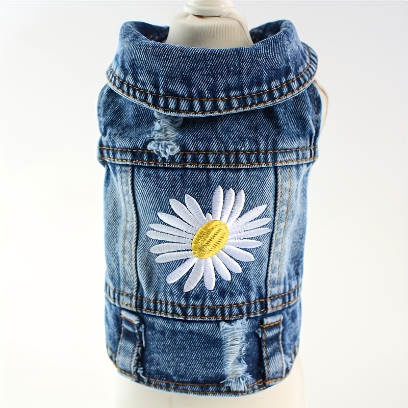 TEMU Daisy Denim Vest, Vest, Vest, Denim, Spring And Autumn Clothes, Teddy Bear, Teddy Bear, Pomeranian, Small Dog, Pet Dog Clothes