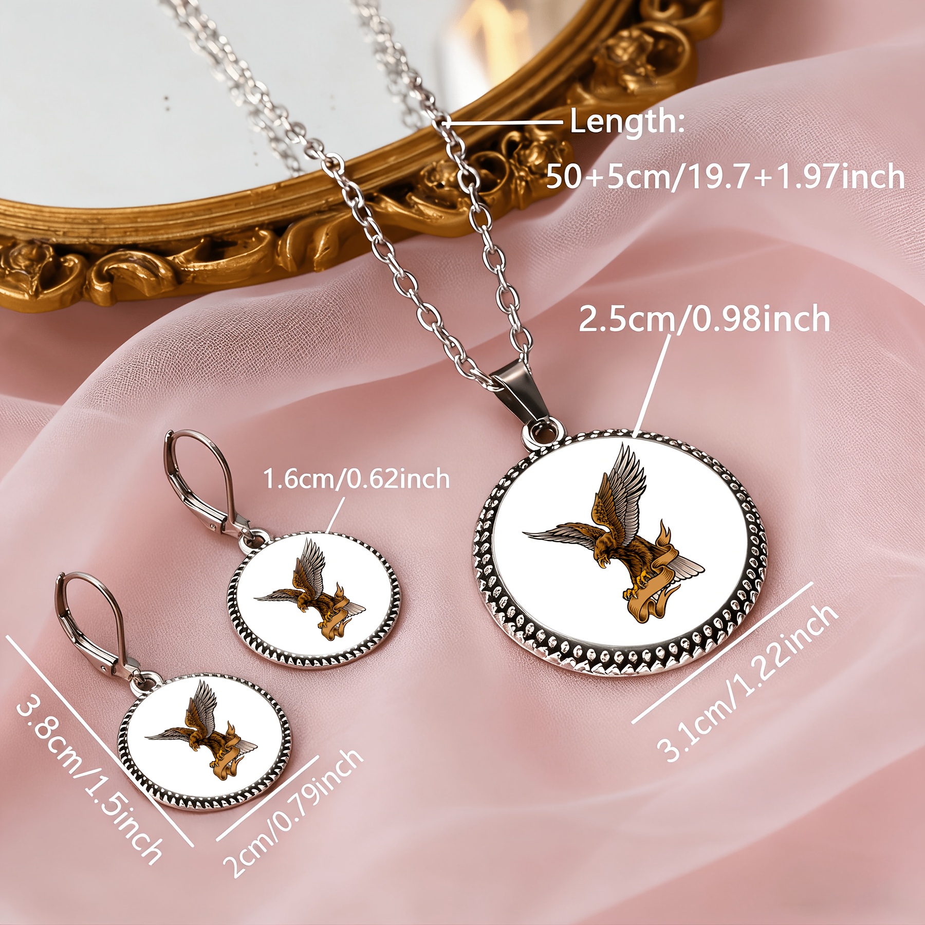 3pc Eagle Soaring Round Glass Base Classic Jewellery Set