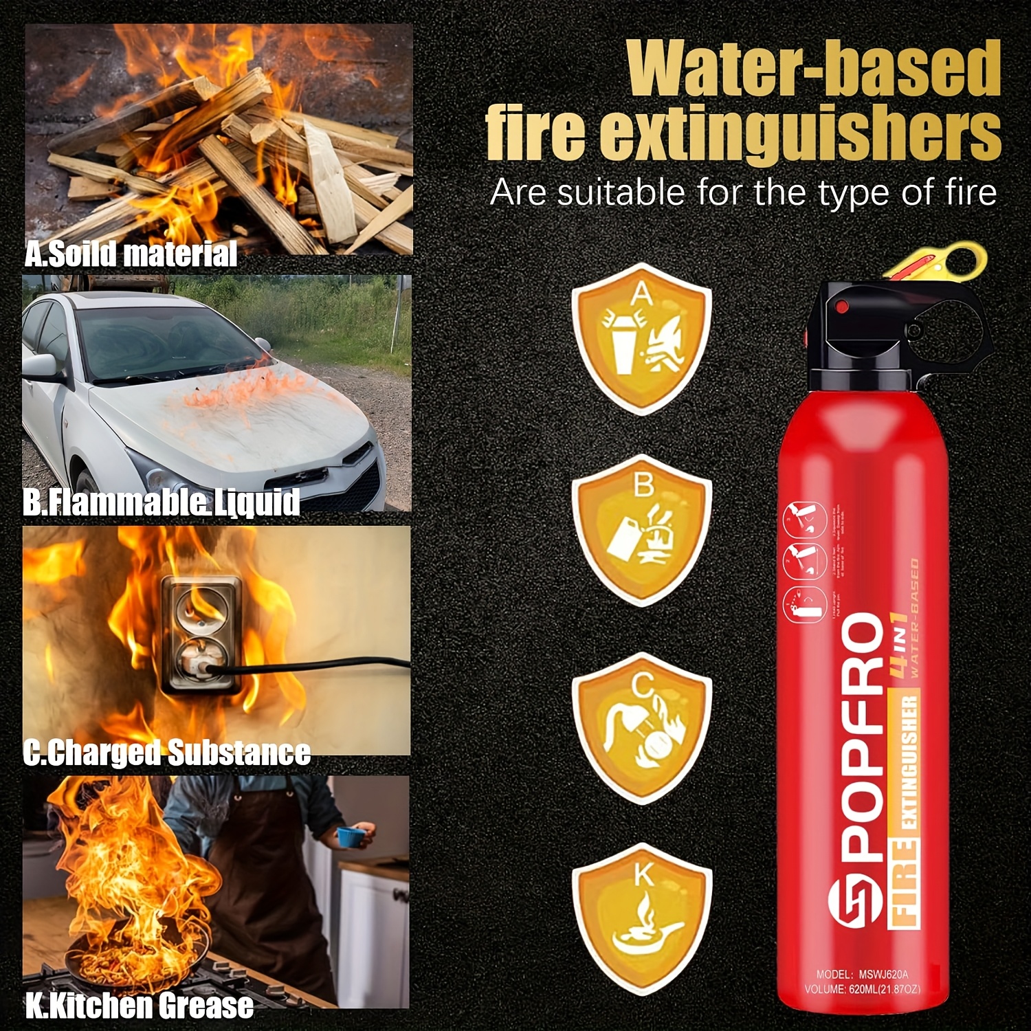 Portable Fire Extinguisher | Home, Garage, Kitchen, Four-in-One Fire Extinguisher | for Electrical, Textile And Oil Fires | Non-toxic, Easy to Clean | Wall-mounted 4 Portable Fire Extinguisher | Home, Garage, Kitchen, Four-in-One Fire Extinguisher | for Electrical, Textile And Oil Fires | Non-toxic, Easy to Clean | Wall-mounted - Image 4