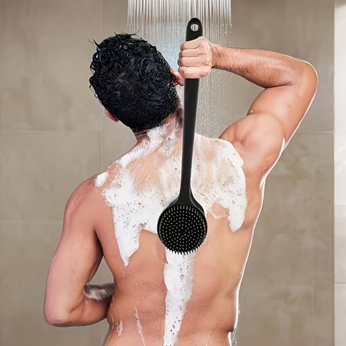 long handled soft silicone massage bath brush ergonomic gentle back scrubber deep cleansing and skin care suitable for full body use durable and hygienic bathtub or shower tool personal care