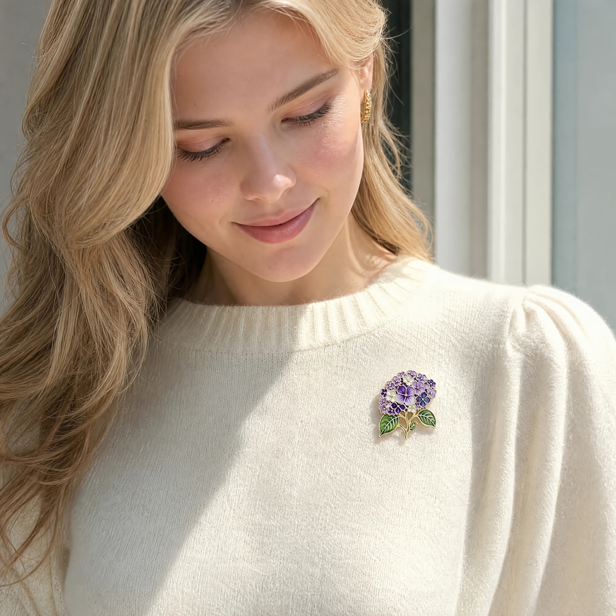 Retro Purple Hydrangea Lacquered Badge, Versatile Accessory