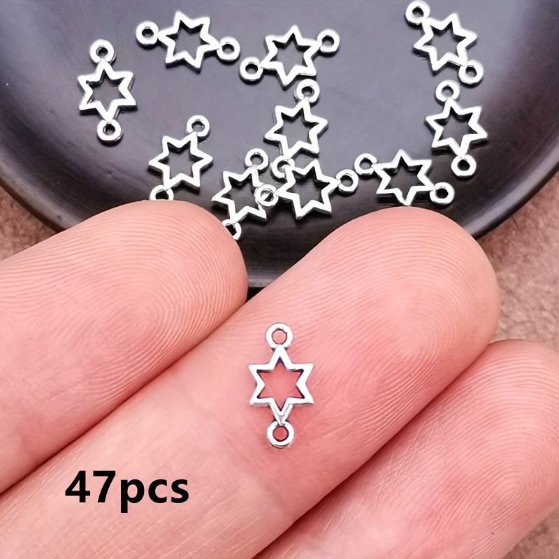 47pcs Hollow Mini Star Charm Connector Pendant, Bohemian Style Jewelry Accessories, Handmade Making Bracelet, Necklace, Earring Accessories 5*10mm