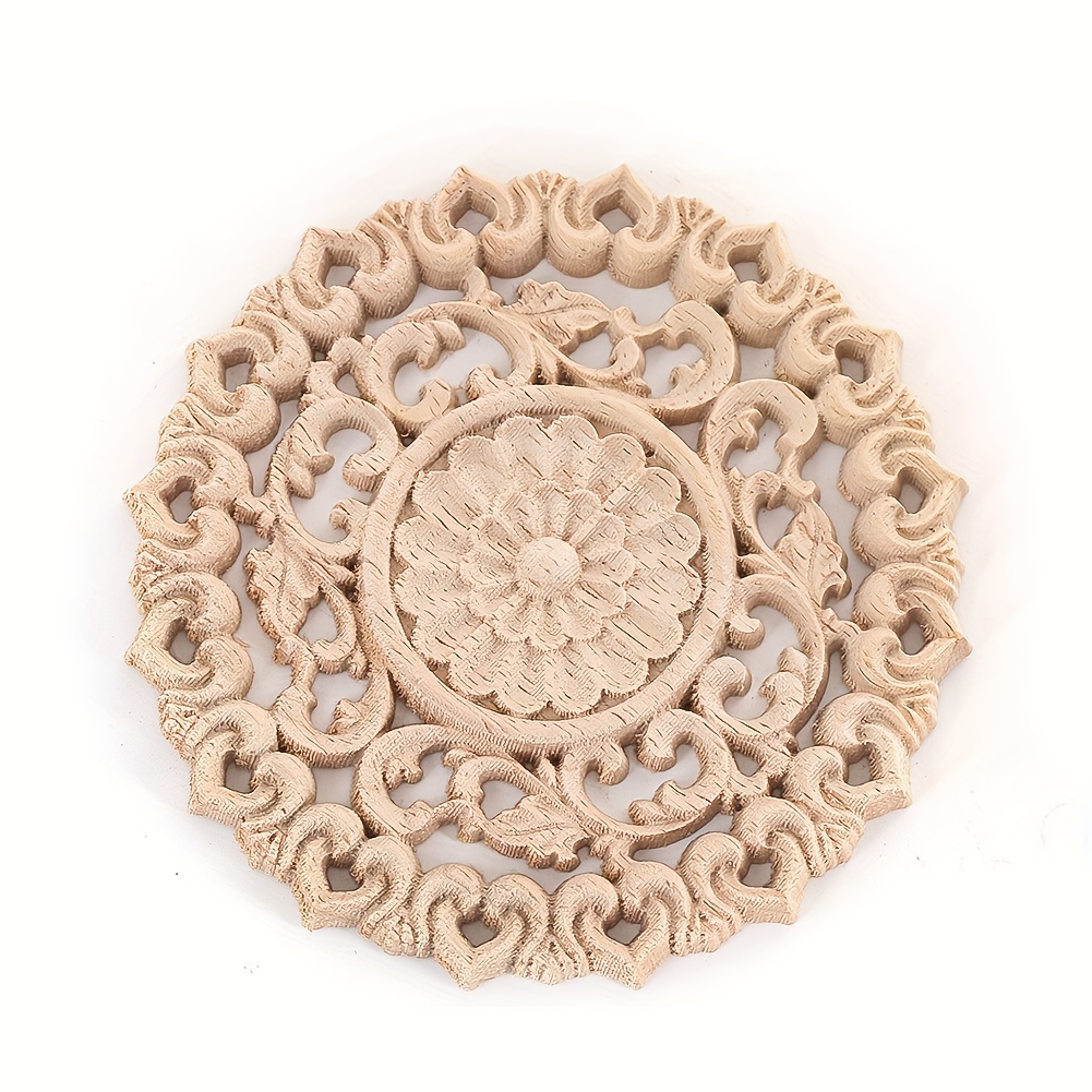 

Elegant Wooden Carved Flower Appliques - Unpainted Decals For Decor, Perfect For Cabinets, Doors, Mirrors & More, 3.9