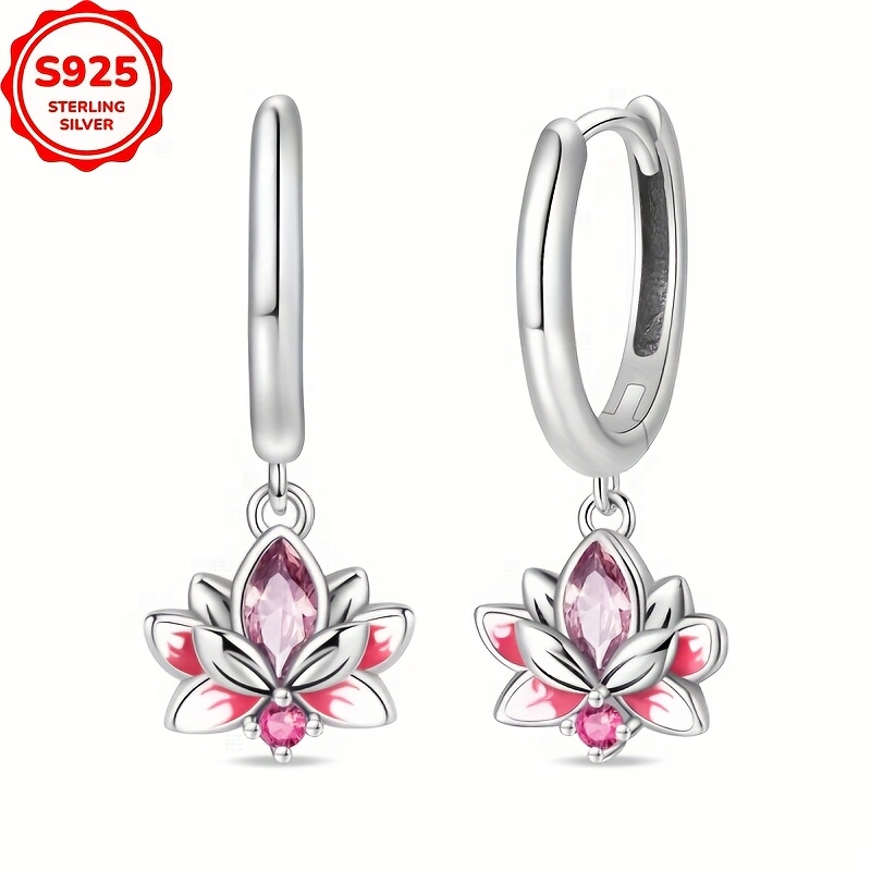 TEMU Original 925 Silvery High Quality Hypoallergenic Women's Fashion Drop Earrings For Lotus Earrings Party Jewelry Favors Suitable For Birthday Holiday Party Gifts
